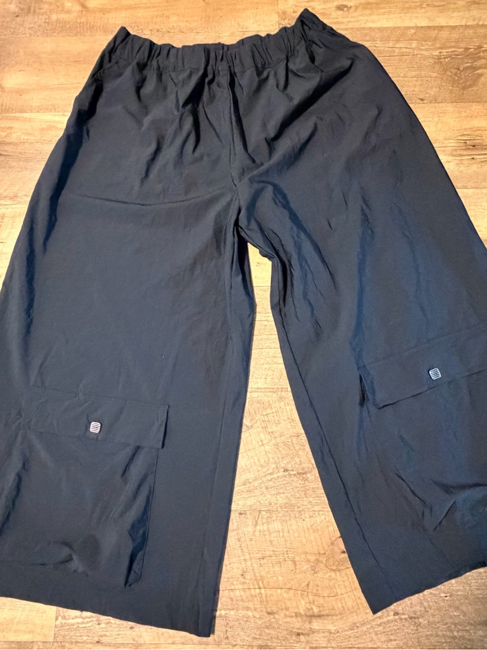 Chalet et Ceci Black Wide Leg Cargo Pants 1X Lagenlook Art To Wear Travel